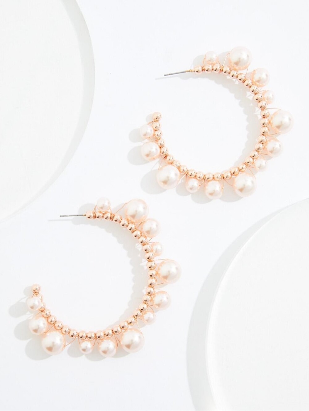 NWT Rose Gold Faux Pearl Open Hoops